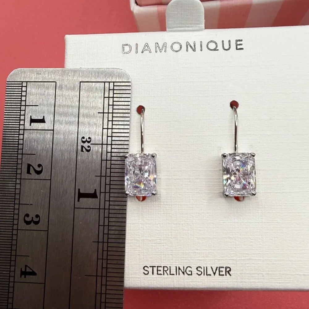 Diamonique New in Box Sterling Silver Emerald Cut CZ Earrings QVC - Picture 11 of 13